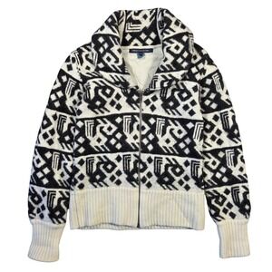 Vtg French Connection Wool Mohair Geometric Zip Up Sweater Womens M Boho Western